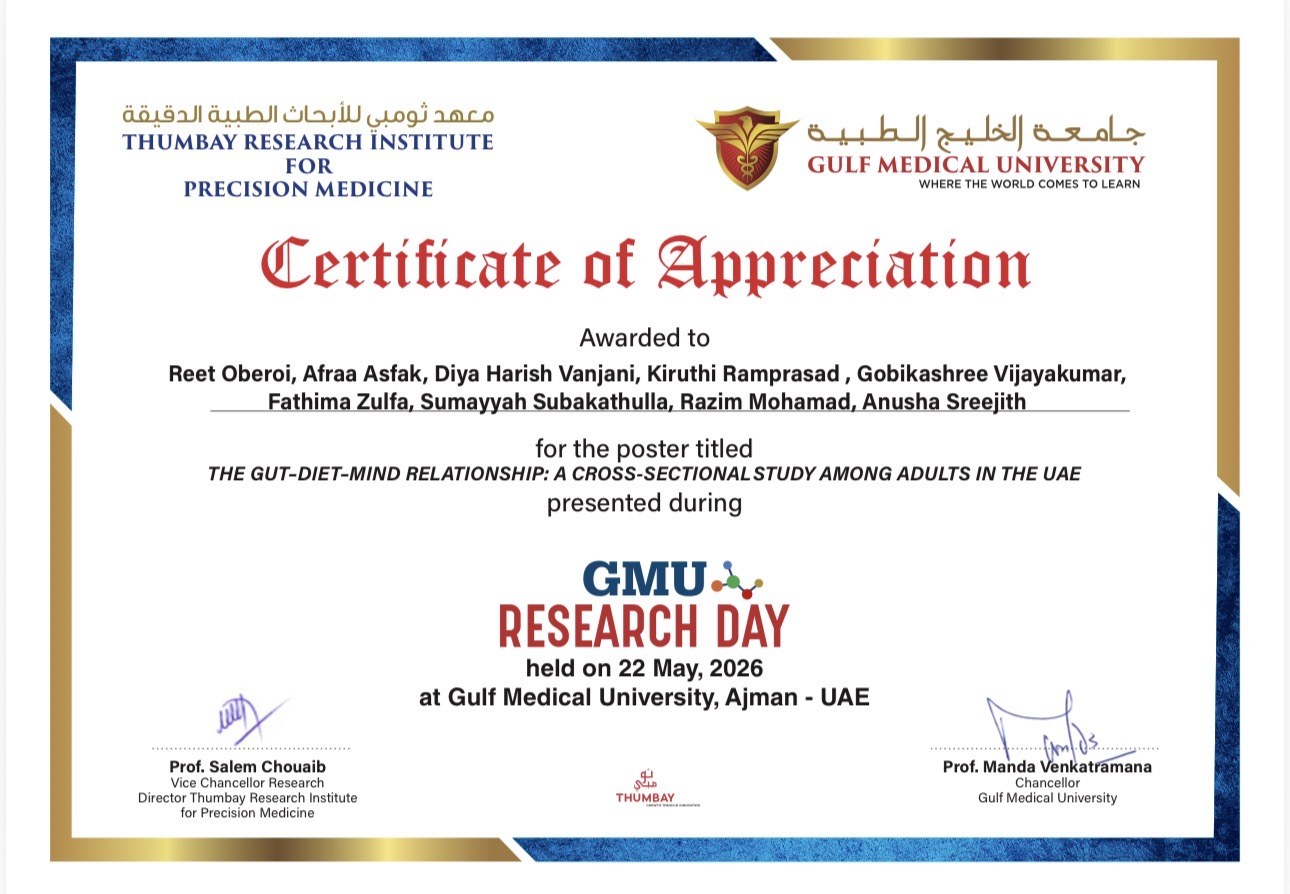 Certificate of appreciation for Afraa Asfaque's poster presentation at GMU Research Day